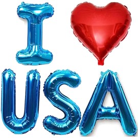 ZJJZOAA 5 Pcs 4th of July Balloons 32 inch Large Patriotic Party Foil Balloons,I Love USA Red Blue Party Decorations, Letter Decor for Memorial Day Independence Day Birthday Party