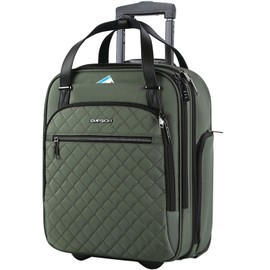 EMPSIGN Underseat Carry On Wheeled - 16" Carry on Bag with Wheels Multi-functional Lightweight Rolling Bag Overnight Weekender Small Suitcase for Women Men Travel Business, Army Green