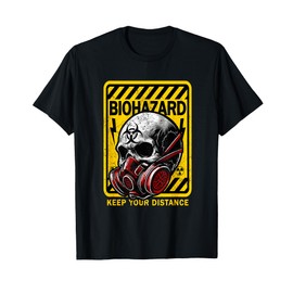 Biohazard Skull Red Gas Mask Vintage Sign Keep Your Distance T-Shirt