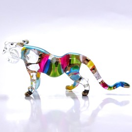 Sansukjai Tiger Miniature Figurines Hand Blown Glass Art Animals Collectible Gift Home Décor (Rainbow Gold)