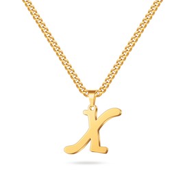Initial Necklace for Men - Gold Letter X Pendant Initial Necklace for Men Boys Stainless Steel Cuban Link Chain Initial Necklace Women Mens Jewelry Birthday Gifts for Men Boyfriend Christmas Gifts