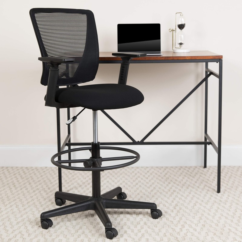 Flash Furniture Harper Ergonomic Mid-Back Mesh Drafting Chair with Black