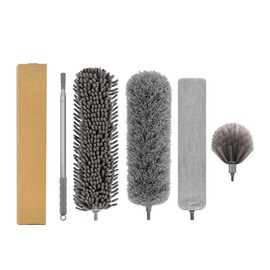 Toguma 5Pcs Microfiber Feather Duster with Pole Extendable Duster Long Handle Dusters for Ceiling Fan Blinds Car Cleaning Supplies for House Office (Gray)