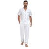 COLORFULLEAF Men's Pyjamas 100% Cotton Short Sleeve Pyjamas with Button