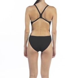 Arena Women's Team MaxLife Swimsuit Solid Challenge Back One Piece Competition Training Bathing Suit Athletic Swimwear, Black/Metallic Silver, US Size 18