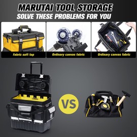 MARUTAI 18'' Rolling Tool Bag with Wheels, Tool Bags Organizer, with Telescopic Handle and Waterproof Cover, 330lbs Load Rated, Storage Manager Toolbox for Camping, Construction Sites