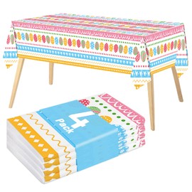 Easter Tablecloth, 4 Pcs Easter Colorful Eggs Tablecloth, Plastic Table Cloth Disposable 108 x 54 Inch Spring Holiday Rectangle Plastic Table Cover for Easter Table Decorations Party Supply (Colorful)