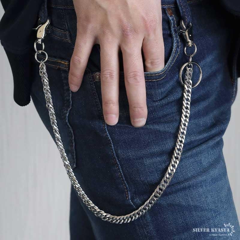 Silver KYASYA Stainless Steel Double Kihei Wallet Chain, 0.4 inch