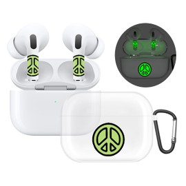 RockMax for AirPods Pro 2nd Generation Case, Clear Case Cover with Keychain and Glow Peace Sign Stickers, Luminous Skin Decal Wrap Gift for Birthday