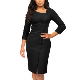 AISIZE Women's Retro Classy V-Neck Stretch Business Wrap Bodycon Dress Black