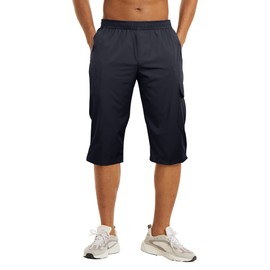 NANAMEEI Men's Cargo Hiking Shorts 3/4 Length Walking Short with Zipper Pockets,Dark Blue,3XL