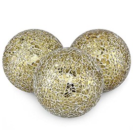 MDLUU Esferas decorativas de 10.2 cm, esferas de mosaico, bolas para centro de mesa para cuencos, jarrones, decoración de mesa de comedor, paquete de 3 (dorado)