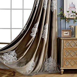 VOGOL 2 Panels Eurapean Floral Embroidered Curtains, Blackout Velvet Drapes Grommet Drapery for Theater Bedroom Living Room, 52 by 63 Inch, Chocolate Brown