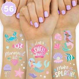 xo, Fetti Tatuajes temporales de criatura submarina – Estilos de brillantina | Suministros de fiesta de cumpleaños de animales del océano, tiburón, delfín, cangrejo, peces, artes y manualidades