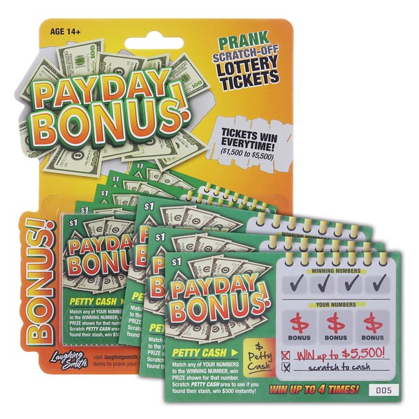 Laughing Smith 10 x Payday Bonus Prank Lottery Ticket - Fake Lottery Tickets and Prank Gag Scratch Off Cards - Hilarious Fake Scratch Tickets - Funny Party Gifts & Gag Birthday Pranks for Men & Women