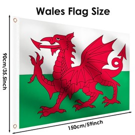 Wales Flag 5ft x 3ft for St David's Day Party Decorations, Large Welsh Flags with Brass Eyelets for Football Sports Events Decoration