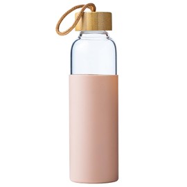 wangsdjy 21oz Glass Water Bottle with Silicone Sleeve & Bamboo Lid, BPA Free Reusable Water Bottle Glass for Gym Office Travel, Gift for Fitness Enthusiasts (Pink)