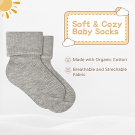 JAKIDAR Baby Socks Organic Cotton Infant Toddler Kids Socks Cozy Warm Seamless Crew Socks for Boy Girl, 3 Packs, 6-12 Months, Cocoa Milk