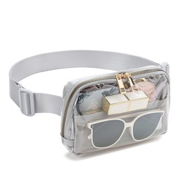 Clear Fanny Pack Belt Bag Stadium Approved for Women Men with Adjustable Strap Water-resistant Waist bag Clear Purse for Travel Workout Running Hiking(Gray）