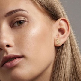 Krone Initial Stud Ohrringe für Mädchen, 14K Gold überzogene S925 Sterling Silber Post Cubic Zirkonia Ohrstecker, hypoallergene Ohrringe für Frauen Mädchen Geschenke (Gold-A)