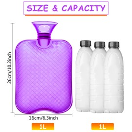 Ledeak Hot Water Bottle, Transparent Hot Water Bag, 1 Litre Large Opening, Safe and Durable Natural Rubber Bed Bottle for Children, Adults, Hot Cold Therapy (Purple)