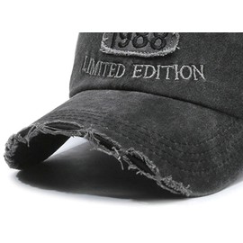 Vintage Soft Top Baseball Cap Distressed Sun Hat Letter Embroidery Men Women Couples Casual Style 1988 Birthday Gift Black