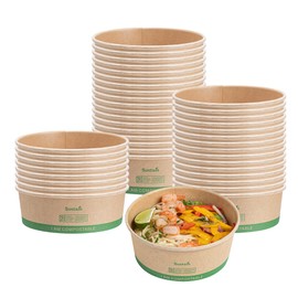 Restaurantware Paper Food Containers 50 Pack Of 25 oz Disposable Round Kraft Salad Bowls BPI-Certified Compostable Stackable Greaseproof Meal Prep Take Out Containers For Soups, Snacks And Desserts