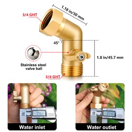 YELUN Garden Hose Elbow with Shut Off Valve 45 Degree Brass Connector 3/4" GHT Garden Hose On RV Adapter Large-diameter flow Elbow (45 Degree 2PCS)