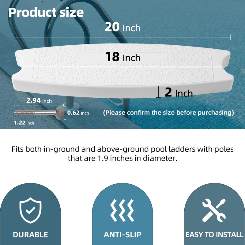 TonGass (6-Pack, White) 18" Universal Swimming Pool Ladder Rung Step