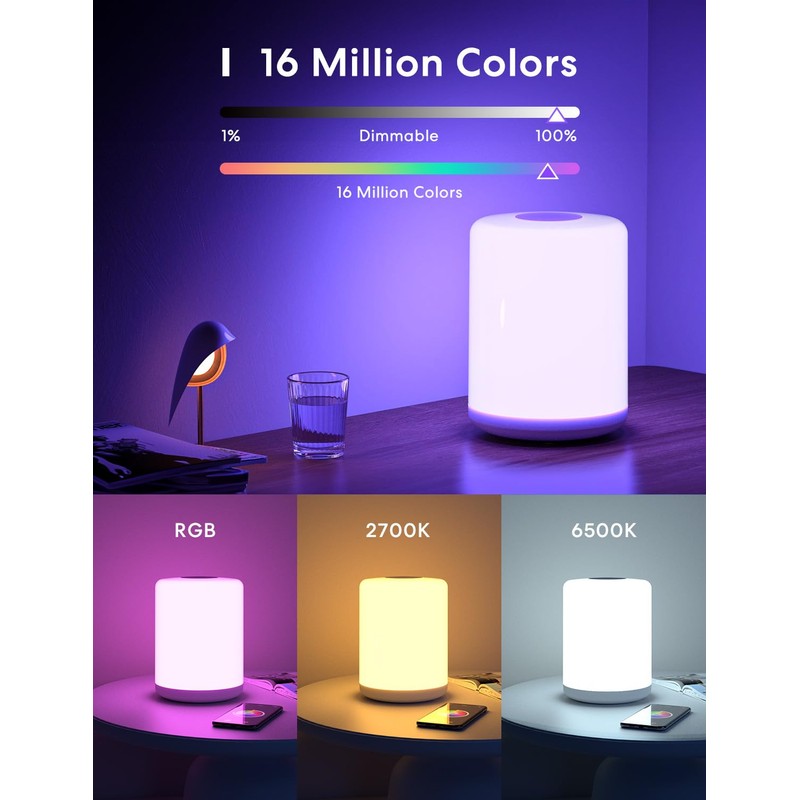 meross WLAN LED Bedside Lamp Touch Dimmable, Works with Apple