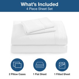 Beddora Bed Sheets Set – 4-Piece Cooling Deep Pocket Sheet Set – Ultra-Soft, Wrinkle-Free Microfiber Sheet Set, Hotel Luxury Easy-Care Bedsheets Set (Harbor Gray) (White, Twin)