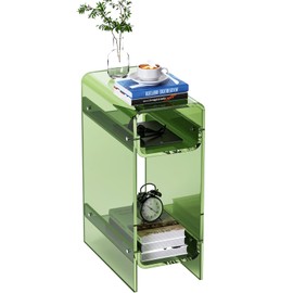 Dewrhiixe Clear Acrylic Side Table Narrow, Slim End Table for Small Spaces, Skinny Nightstand Bedside Table for Bedroom, Living Room, Office (Green, 8.7'' x 15.7'' x 21.7")