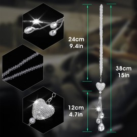 Cobee Heart Diamond Car Hanging Bling Pendant, Crystal Car Rear View Mirror Charms Car Car Interior Hanging Pendant Charm Decoration Lucky Decor Ornament Pendant Accessories for Women