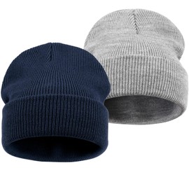 DRESHOW Toddler Beanie Children's Winter Hats Kids Soft Knitted Unisex Hat for Baby Boys Girls Warm Hat Hats for 6 Months - 7 Years, 2 pack hats: navy/grey