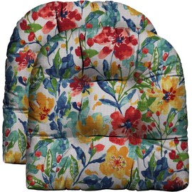 RSH DECOR: Tufted U-Shape Wicker Seat Cushions Set of 2 | 22” x 22” | Water & Fade-Resistant Spun Fabric | Outdoor Chair Cushions for Patio Furniture | Oakmont Hightown Festival