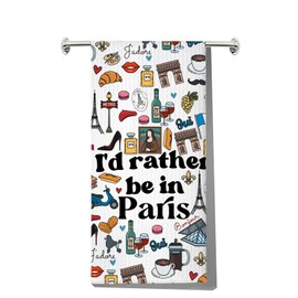 LEVLO Eiffel Tower Kitchen Towel France Paris Travel Gifts I'd Rather Be in Paris Tea Towel Paris Trip Housewarming Gift (in Paris Towel)