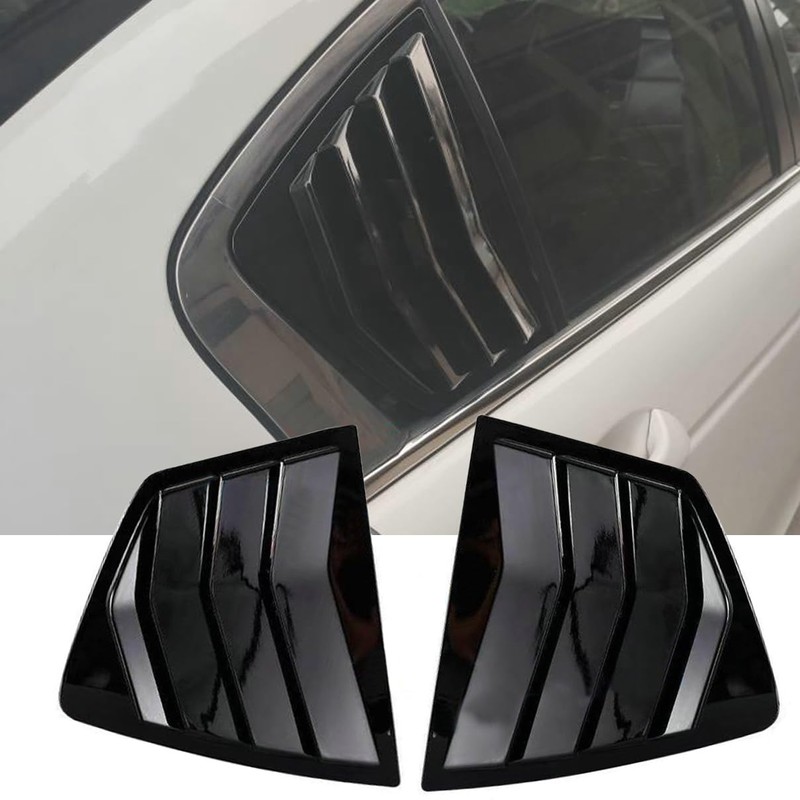 Gloss Black Left + Right Side Window Louver Shutter Cover