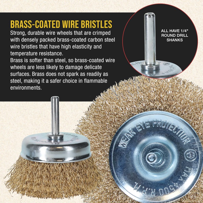 Dura-Gold 12-Piece Abrasive Brass-Coated Wire Wheel, Cup Brush, and End