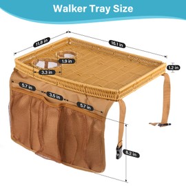 Walker Tray for Folding Walker, Handmade Rattan Trays for Walkers for Seniors Detachable with Cup Holder,Walker Trays for Rolling Folding Walker,Walker Accessories for Elderly