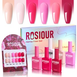 6PCS 18ml Gel Nail Polish Set- Hema Free Pink Rose Nude Soak off U V Gel Polish Set with Swatch Board - Same Color Same Bottle Gel Polish Colors Nail Art Manicure Salon DIY at Home for Women Girl