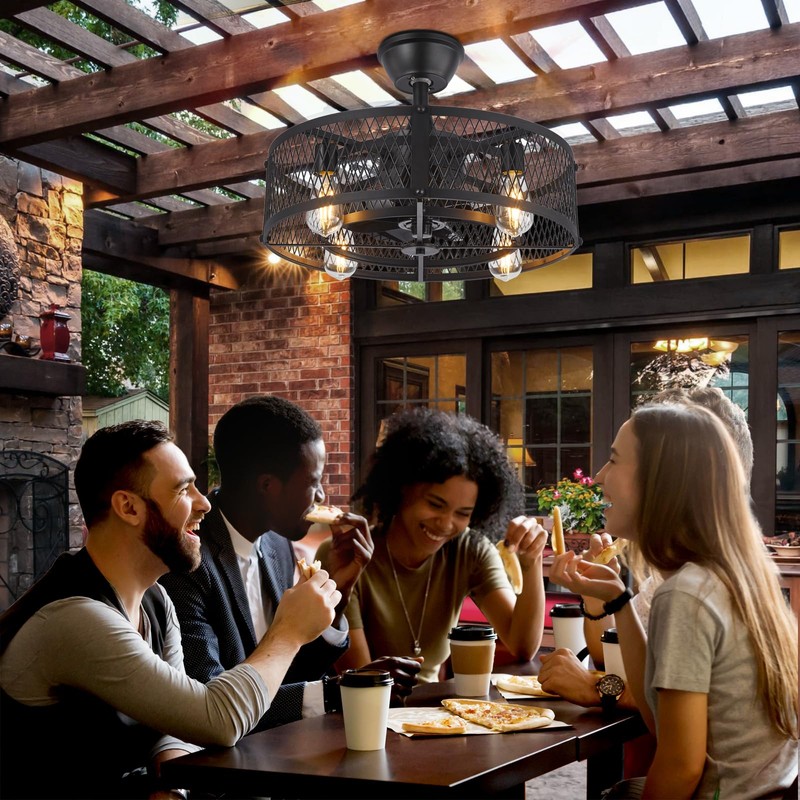 Depuley Outdoor Ceiling Fan with Light: 20" Caged Ceiling Fans