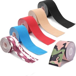6 Packs Athletic Waterproof Kinesiology Tape 5CM×5M, Unisexs Sports Tape Strapping, Elastic Muscle Support Tape for Exercise Sports Muscles Joints Knees Shoulders, Injury Recovery