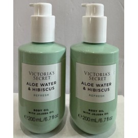 Victoria's Secret 2x  NEW Victoria's Secret Aloe Water & Hibiscus Refresh Body Oil 6.7 oz