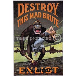 AGS - Destroy This Mad Brute Vintage World War One WW1 WWI USA Military Propaganda Poster - 24x36