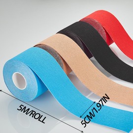 6 Packs Athletic Waterproof Kinesiology Tape 5CM×5M, Unisexs Sports Tape Strapping, Elastic Muscle Support Tape for Exercise Sports Muscles Joints Knees Shoulders, Injury Recovery