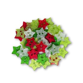 14mm Glitter Star Buttons in Christmas Colours (Pack of 40 Buttons) (Christmas Mix, Stars)