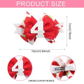 2Pcs Strawberry Hair Bow Birthday Hair Clips for Baby Girls 1 2 3 4 Years Sprinkle Decorations Confetti Ice Cream Party Pink Hair Accessories for 4thBirthday