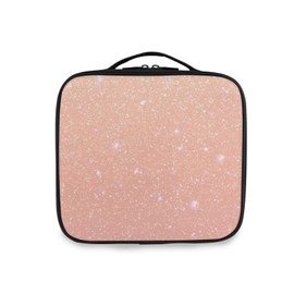 Soft Pink Glaxy with White Sparks Glitters Seamless Texture Large Women Makeup Bag, Train Toiletry Storage Case, Portable Coin Purse Holder Zipper Pouch Travel Cosmetic Organizer for Women and Girls