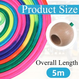 Skipping Rope for Multiplayer, 5 Metre Skipping Rope Children, Rainbow Colours Jump Rope, Long Skipping Rope with Wooden Ball Handle, Group Rope Skipping for School, Sports, Outdoor Activities
