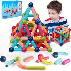 Juguetes Magnéticos,74 PCS Juguetes Magnética Construcción con Bolas y Varillas Magnéticas Bloques Magnéticos Juguetes Construccion 3D,Juego de Apilam